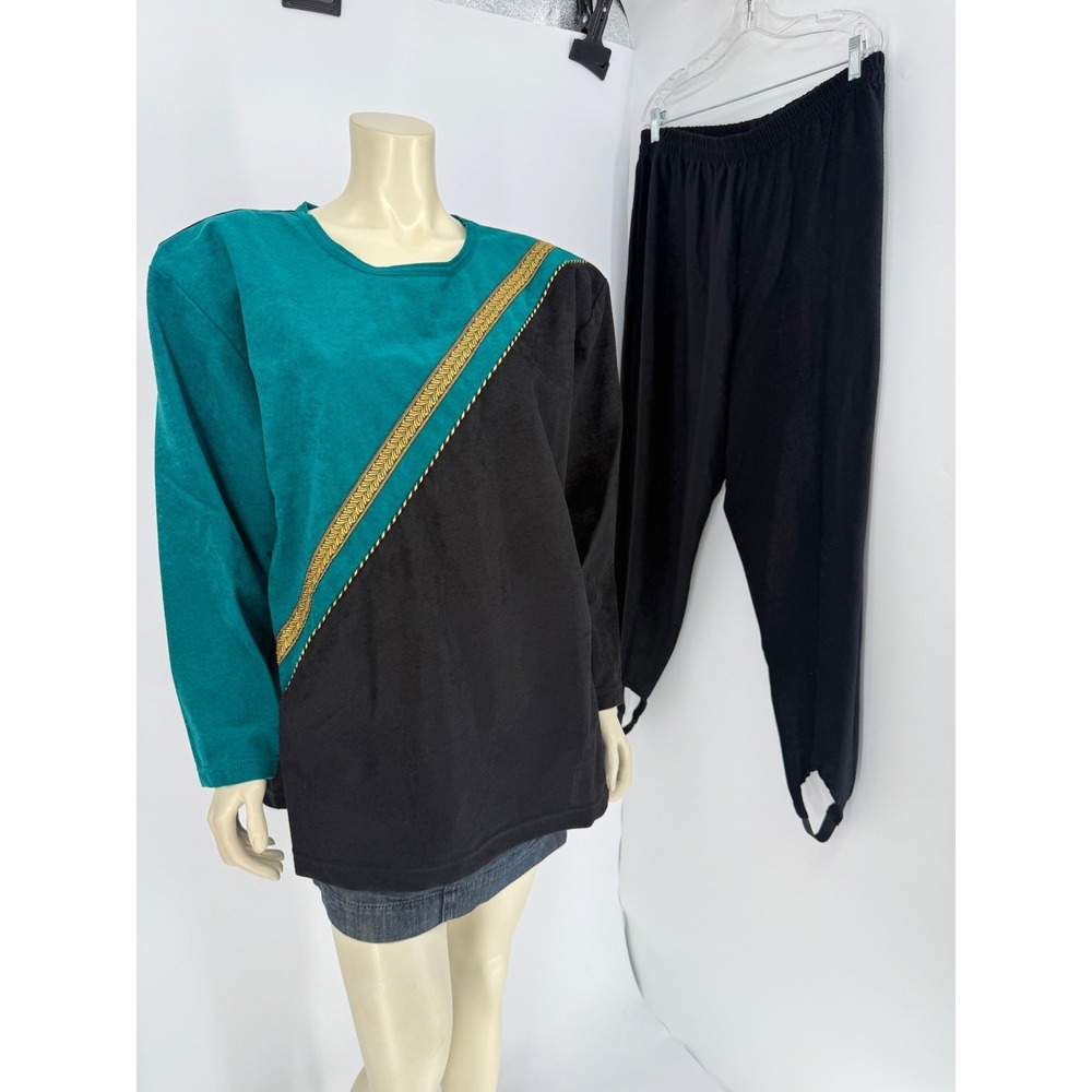 NWT VTG 80s Combinations Colorblock Top Stirrup Pants Set 22W Plus Bold Shoulder